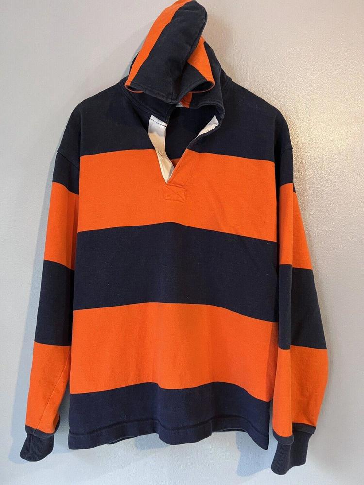 Vintage Barbarian Mens Polo Rugby Wear Striped Hoodie Shirt 90s RARE BLANK Large